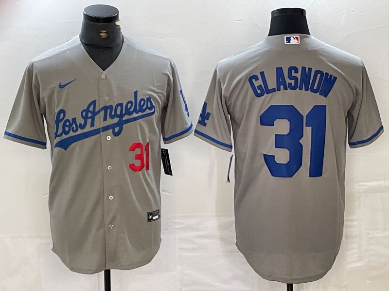 Men Los Angeles Dodgers 31 Glasnow Grey Nike Game MLB Jersey style 4